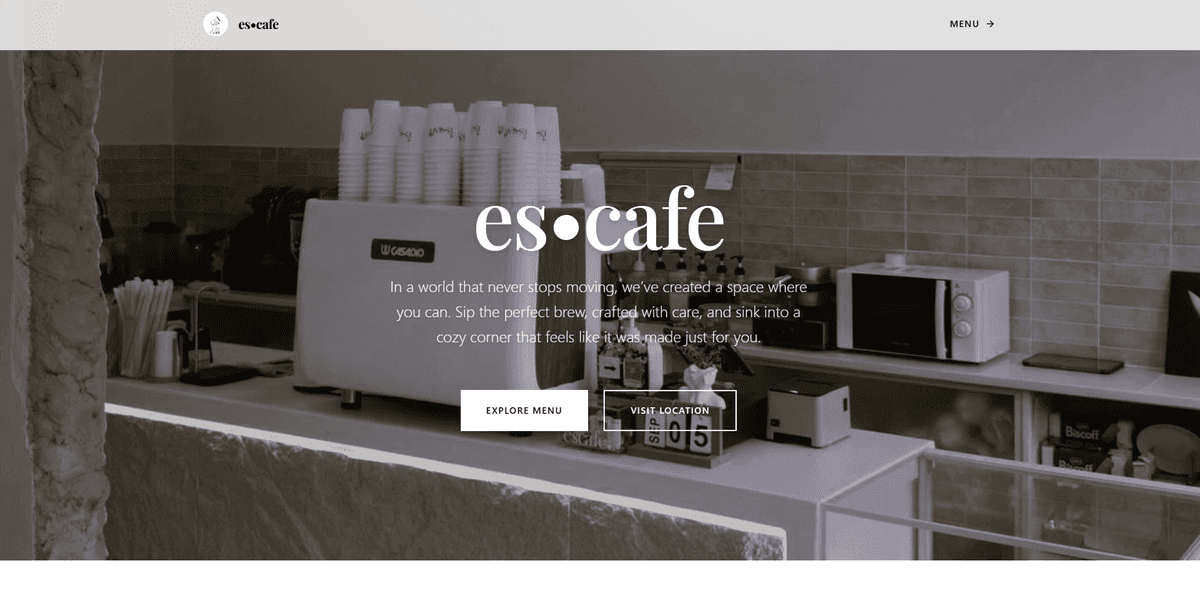 Our cafe landing page